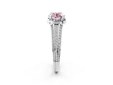White gold Fancy Pink Round  Solitaire Pave Split Shank Ring with Four-Prong Setting_149