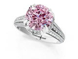 White gold Fancy Pink Round  Solitaire Pave Split Shank Ring with Four-Prong Setting_155