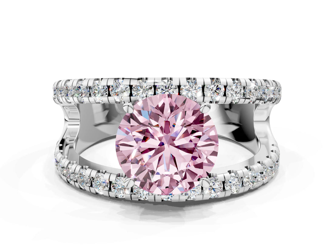 White gold Fancy Pink Round  Solitaire Split Shank Pave Diamond Ring_29
