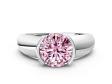 White gold Fancy Pink Round  Solitaire Tension Set Diamond Ring with Wide Band