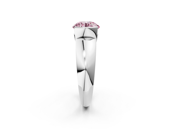 Platinum Fancy Pink Round  Solitaire Tension Set Diamond Ring with Wide Band