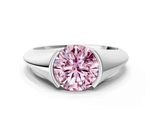 Platinum Fancy Pink Round  Solitaire Tension Set Diamond Ring