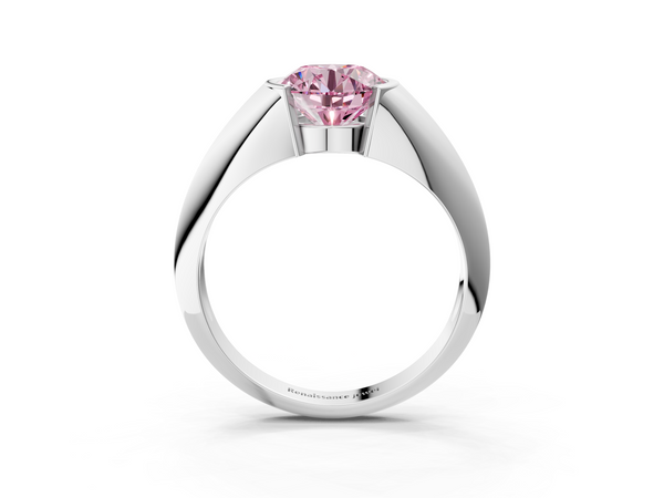 Platinum Fancy Pink Round  Solitaire Tension Set Diamond Ring