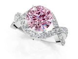 White gold Fancy Pink Round  Solitaire Twist Band Pavé Diamond Engagement Ring_87