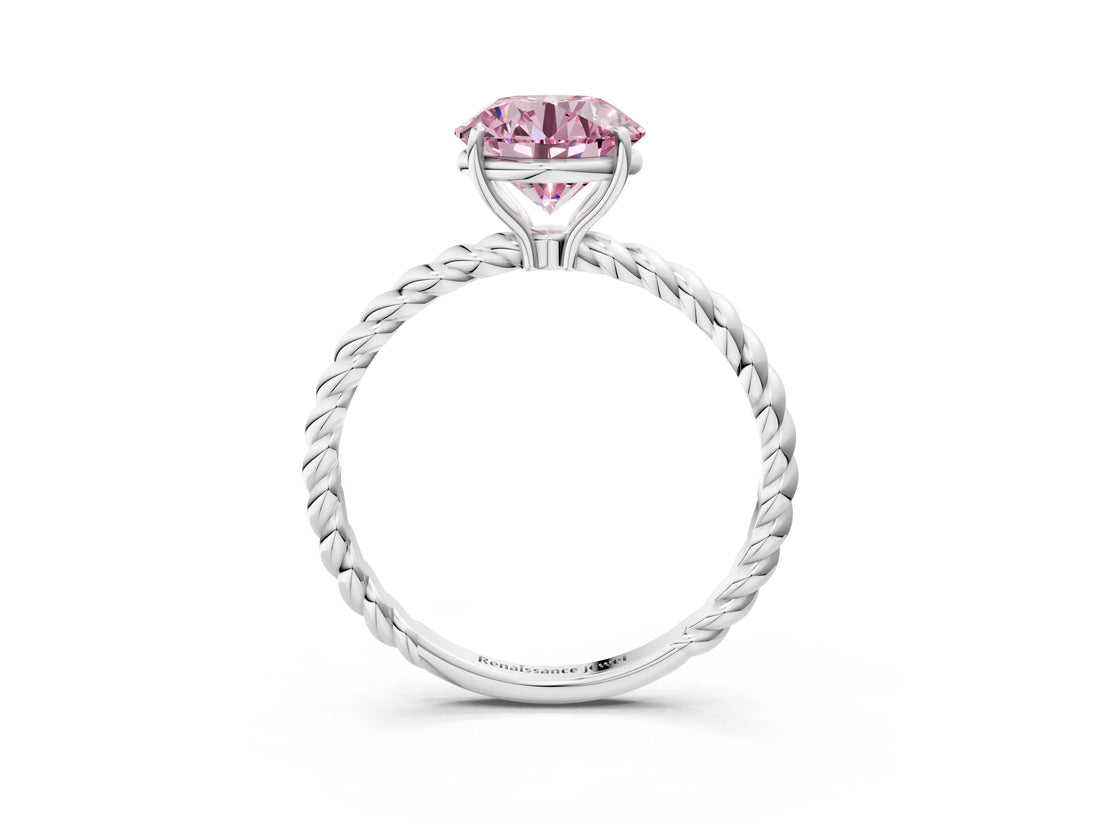 White gold Fancy Pink Round  Solitaire Twist Band Ring with Four-Prong Setting_15