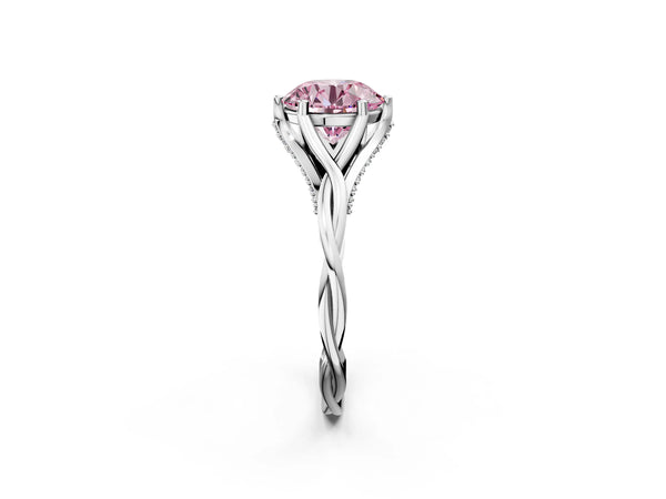 White gold Fancy Pink Round  Solitaire Twist Band Six-Prong Setting