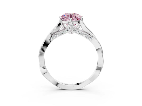 White gold Fancy Pink Round  Solitaire Twist Band Six-Prong Setting
