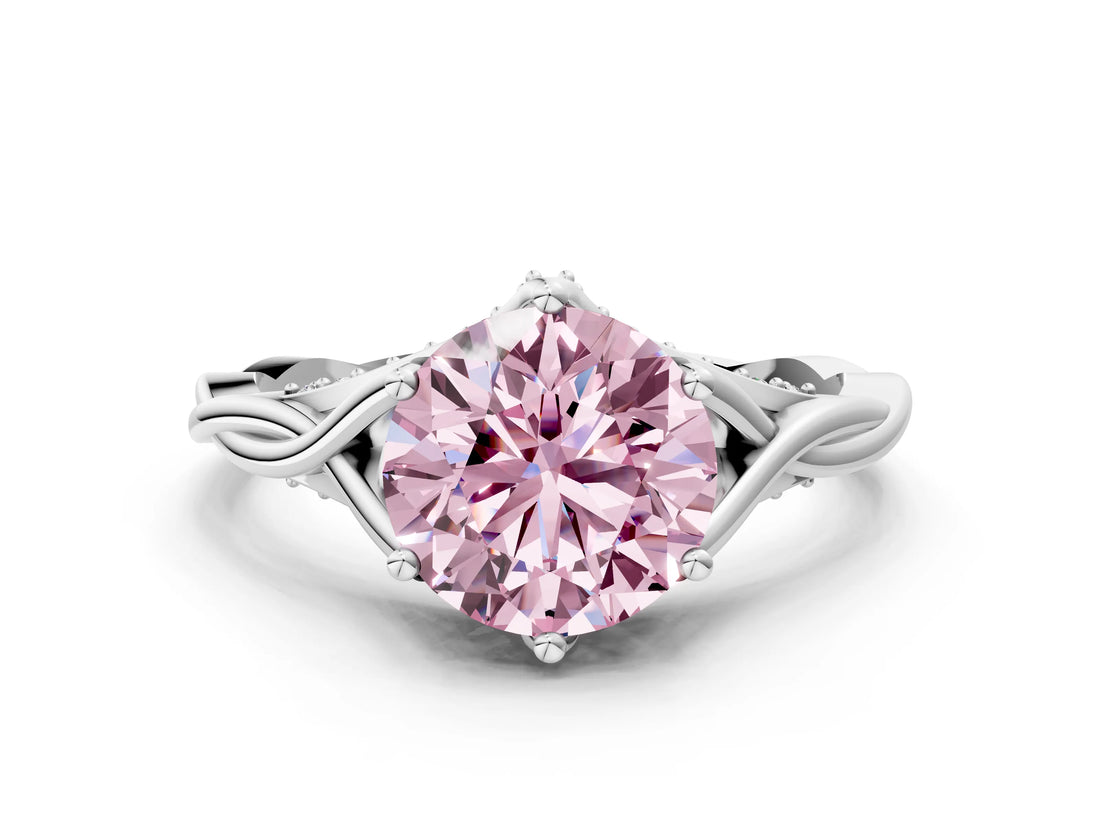White gold Fancy Pink Round  Solitaire Twist Band Six-Prong Setting