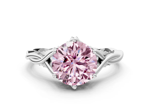 White gold Fancy Pink Round  Solitaire Twist Band Six-Prong Setting