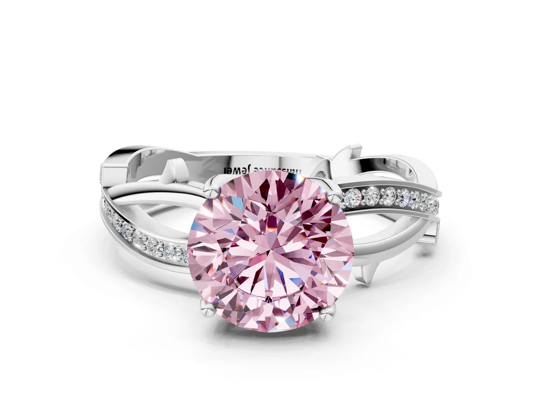 White gold Fancy Pink Round  Solitaire Twist Band with Pavé Accents and Four-Prong Setting_20
