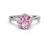 White gold Fancy Pink Round  Solitaire Twist Band with Pavé Diamonds and Four-Prong Setting_63