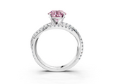 White gold Fancy Pink Round  Solitaire Twist Band with Pavé Setting and Four-Prong Setting_3