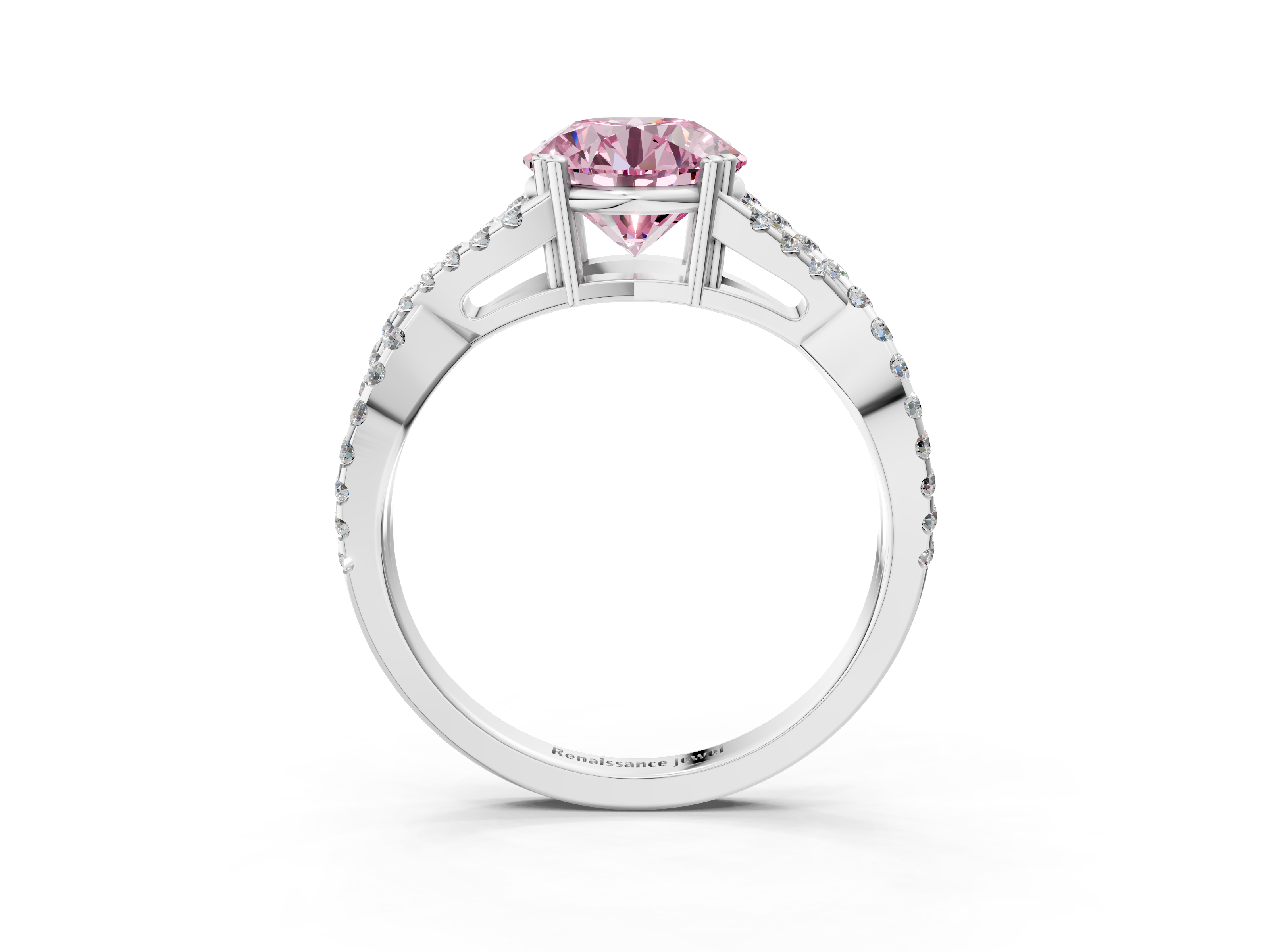 White gold Fancy Pink Round  Solitaire Twist Band with Pavé Setting and Four-Prong Setting_3
