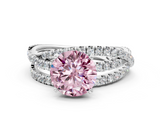 White gold Fancy Pink Round  Solitaire Twist Band with Pavé Setting and Four-Prong Setting