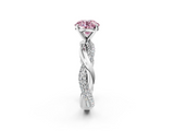 White gold Fancy Pink Round  Solitaire Twist Band with Pave Prong Setting_2