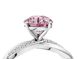 White gold Fancy Pink Round  Solitaire Twist Band with Pave Prong Setting_4
