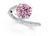 White gold Fancy Pink Round  Solitaire Twist Band with Pave Set Diamonds and Four-Prong Setting_1