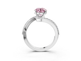 White gold Fancy Pink Round  Solitaire Twist Band with Pave Set Diamonds and Four-Prong Setting_3