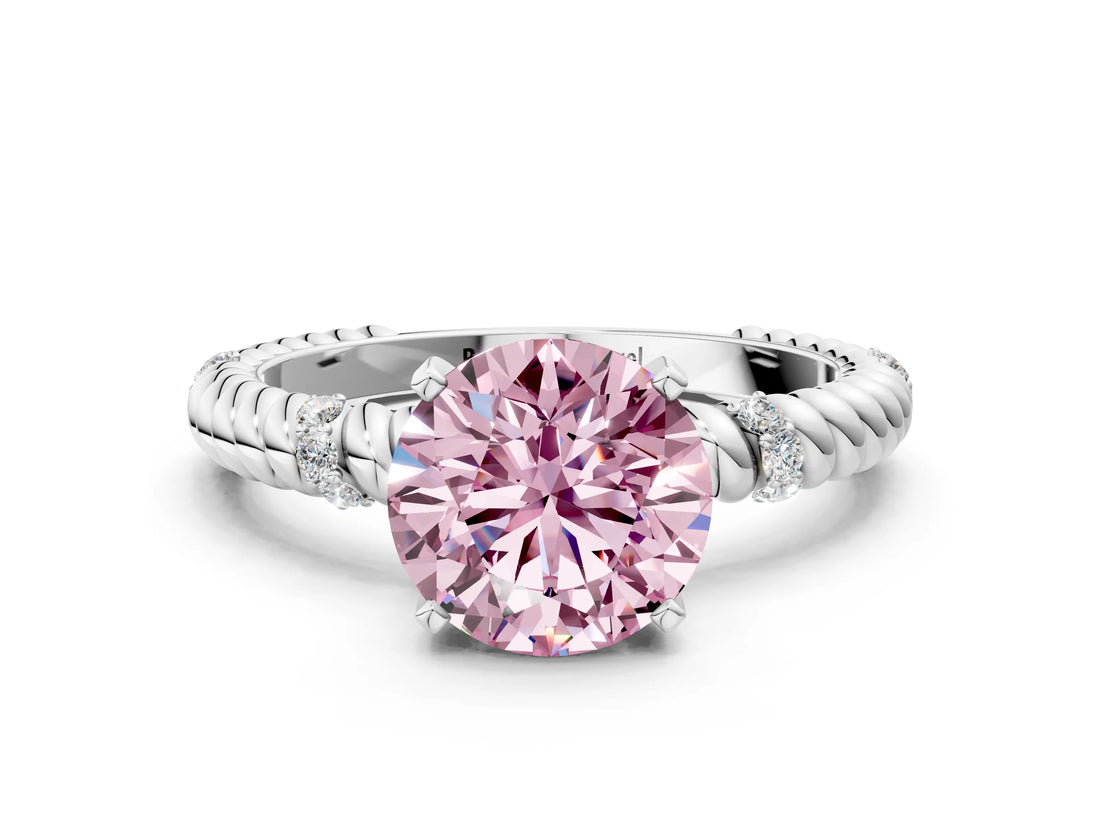 White gold Fancy Pink Round  Solitaire Twisted Band Prong Set Engagement Ring_69
