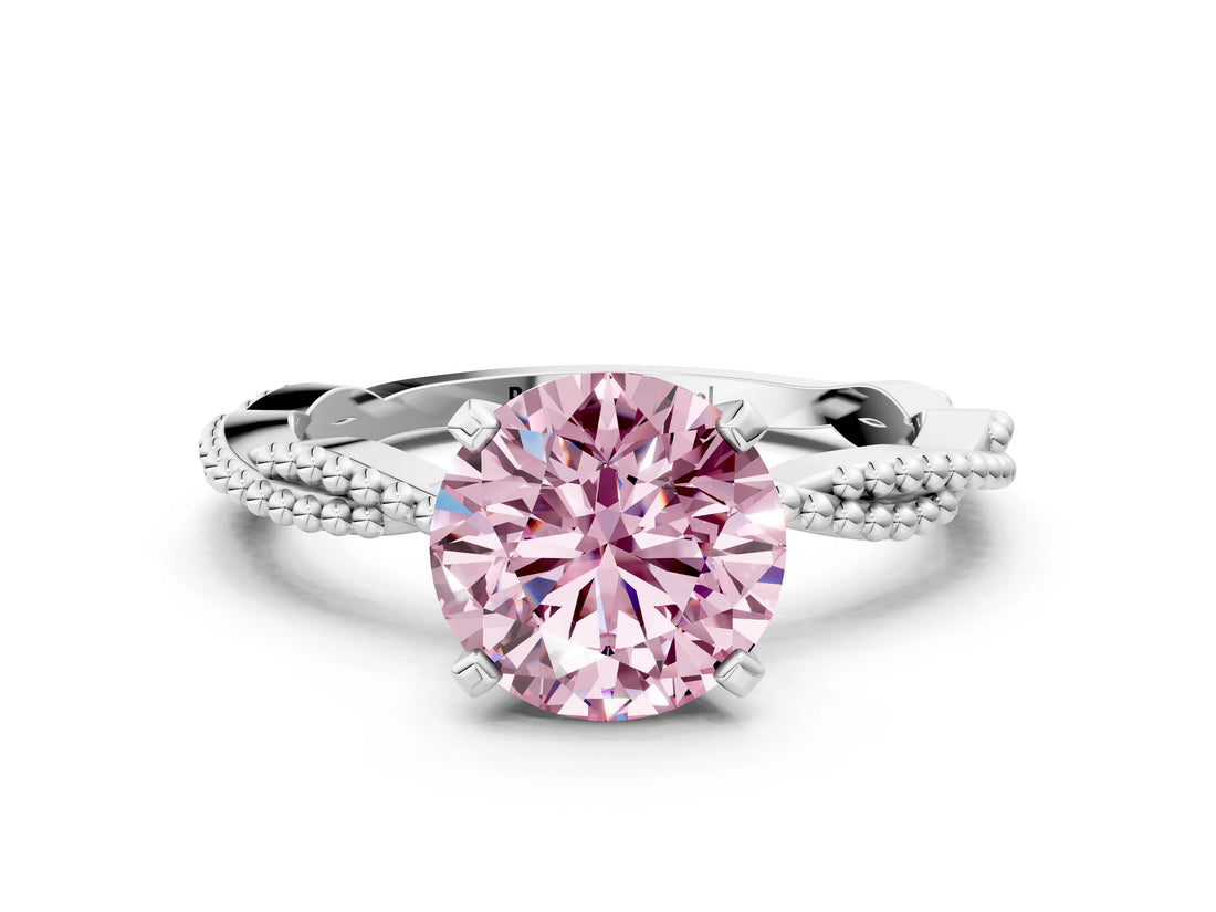White gold Fancy Pink Round  Solitaire Twisted Band with Bead Prong Setting_29
