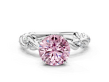 White gold Fancy Pink Round  Solitaire Twisted Band with Pavé Accents and Four-Prong Setting