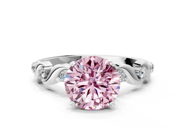 White gold Fancy Pink Round  Solitaire Twisted Band with Prong Setting