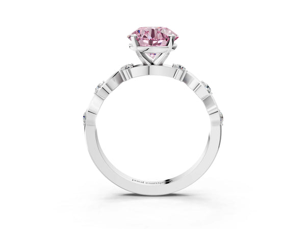 White gold Fancy Pink Round  Solitaire Twisted Band with Prong Setting