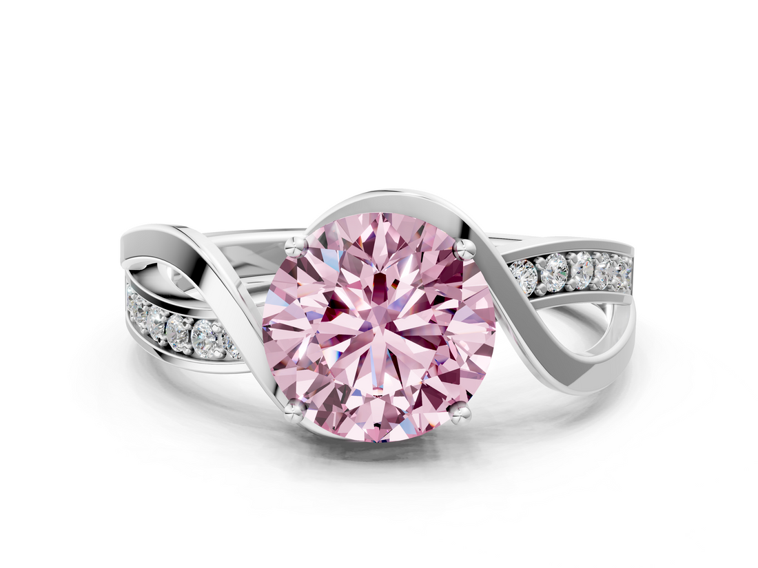 White gold Fancy Pink Round  Solitaire Twisted Band with Prong Setting_3