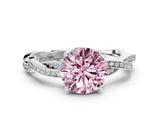 White gold Fancy Pink Round  Solitaire Twisted Pave Diamond Ring with Four-Prong Setting_12