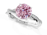 White gold Fancy Pink Round  Solitaire Twisted Pave Diamond Ring with Four-Prong Setting_194