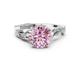 White gold Fancy Pink Round  Solitaire Vine Band with Milgrain Prong Setting_3