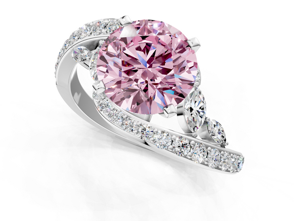 White gold Fancy Pink Round  Solitaire with Pavé Twist Band and Four-Prong Setting