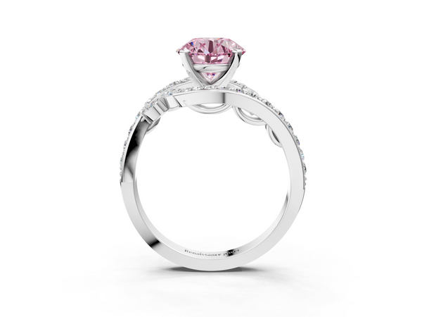 White gold Fancy Pink Round  Solitaire with Pavé Twist Band and Four-Prong Setting