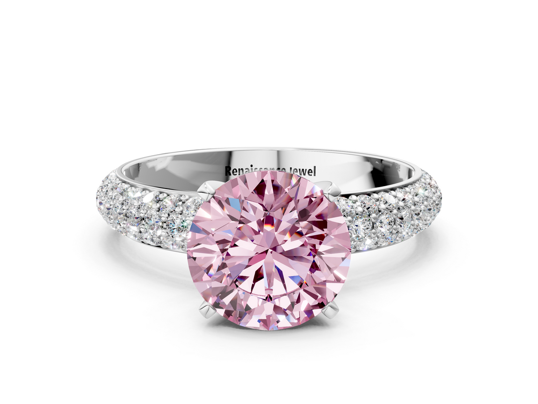 White gold Fancy Pink Round  Solitaire with Pave Band and Four-Prong Setting_3