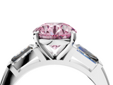 White gold Fancy Pink Round  Solitaire with Tapered Baguette Side Stones on a Classic Band with Four-Prong Setting_4
