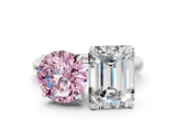 White gold Fancy Pink Round  and Emerald Cut Toi Moi Ring with Prong Setting_29