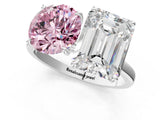 White gold Fancy Pink Round  and Emerald Cut Toi Moi Ring with Prong Setting_30