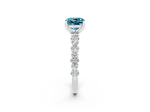 White gold Fancy White Cushion Cut Blue Topaz Solitaire with Side Stones, Pave Band, Four-Prong Setting_14