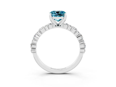 White gold Fancy White Cushion Cut Blue Topaz Solitaire with Side Stones, Pave Band, Four-Prong Setting_15