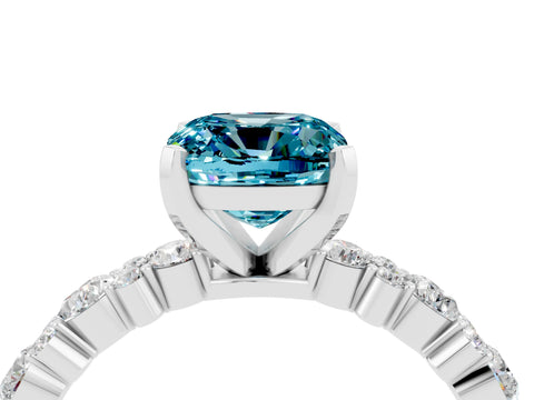 White gold Fancy White Cushion Cut Blue Topaz Solitaire with Side Stones, Pave Band, Four-Prong Setting_16