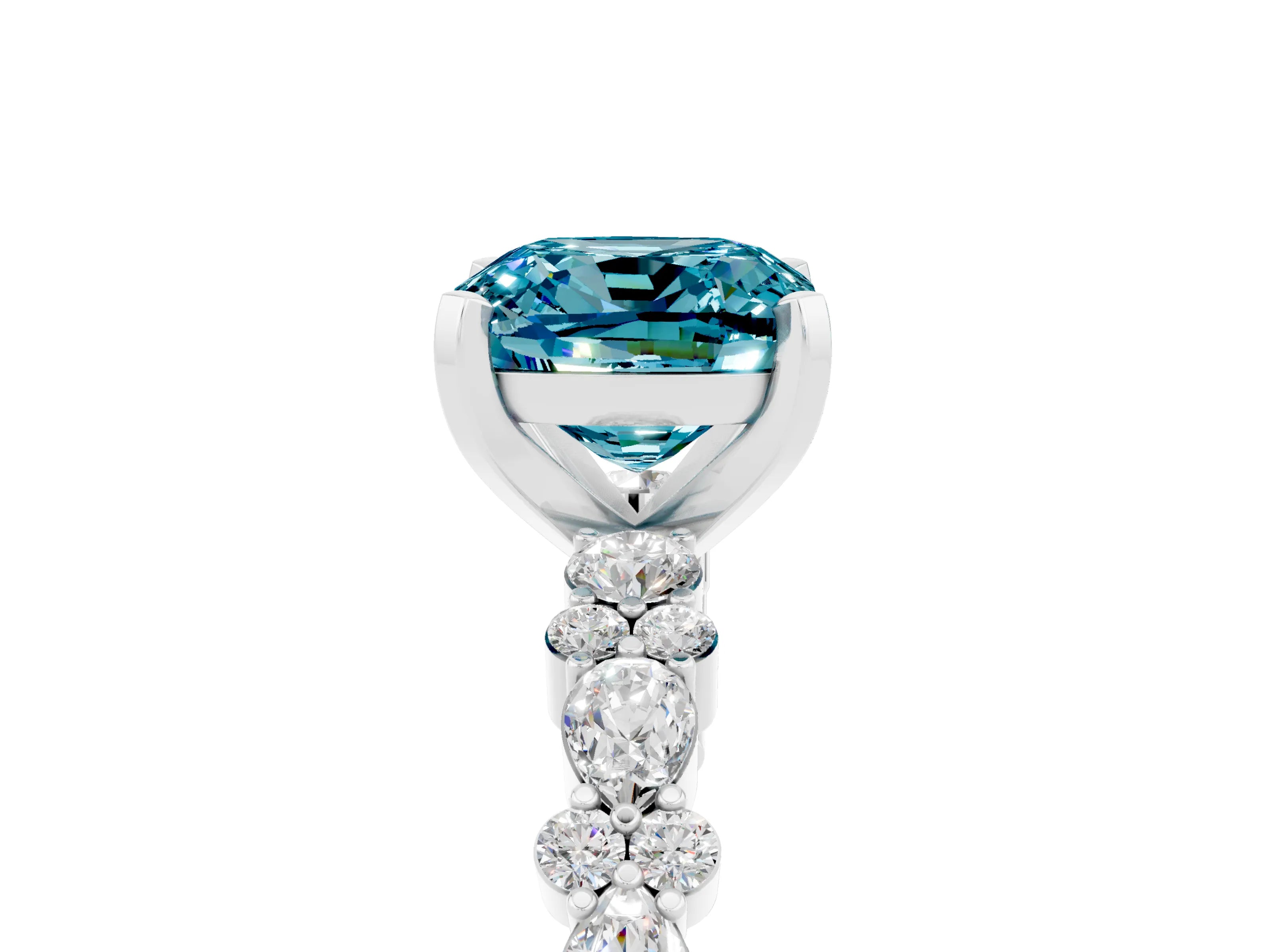 White gold Fancy White Cushion Cut Blue Topaz Solitaire with Side Stones, Pave Band, Four-Prong Setting_17