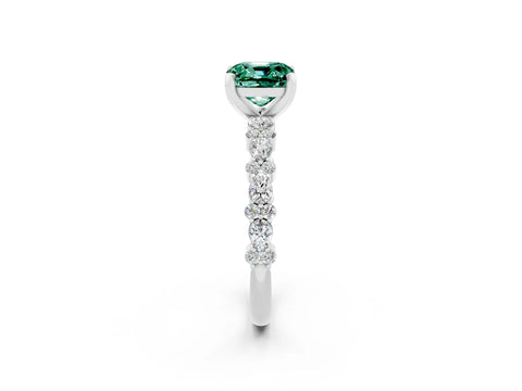 White gold Fancy White Cushion Cut Green Sapphire Solitaire with Side Stones, Pave Band, Four-Prong Setting_2