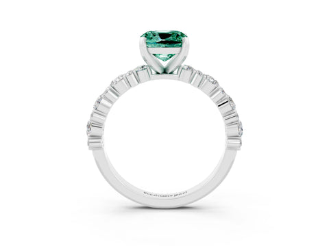 White gold Fancy White Cushion Cut Green Sapphire Solitaire with Side Stones, Pave Band, Four-Prong Setting_3