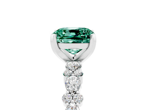 White gold Fancy White Cushion Cut Green Sapphire Solitaire with Side Stones, Pave Band, Four-Prong Setting_5
