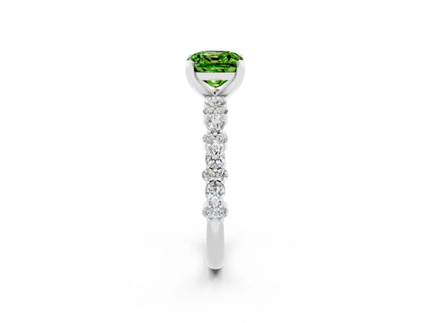 White gold Fancy White Cushion Cut Peridot Solitaire with Side Stones, Pave Band, Four-Prong Setting_14