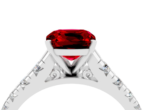 White gold Fancy White Cushion Cut Ruby Solitaire Ring with Cathedral Setting and Pavé Band_4