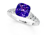 White gold Fancy White Cushion Cut Tanzanite Solitaire Ring with Cathedral Setting and Pavé Band_1