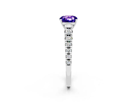 White gold Fancy White Cushion Cut Tanzanite Solitaire Ring with Cathedral Setting and Pavé Band_2