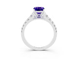 White gold Fancy White Cushion Cut Tanzanite Solitaire Ring with Cathedral Setting and Pavé Band_3