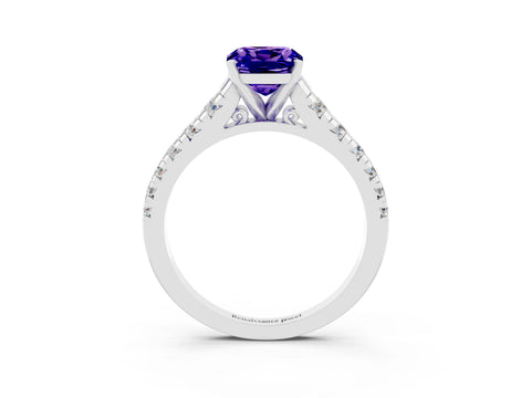 White gold Fancy White Cushion Cut Tanzanite Solitaire Ring with Cathedral Setting and Pavé Band_3